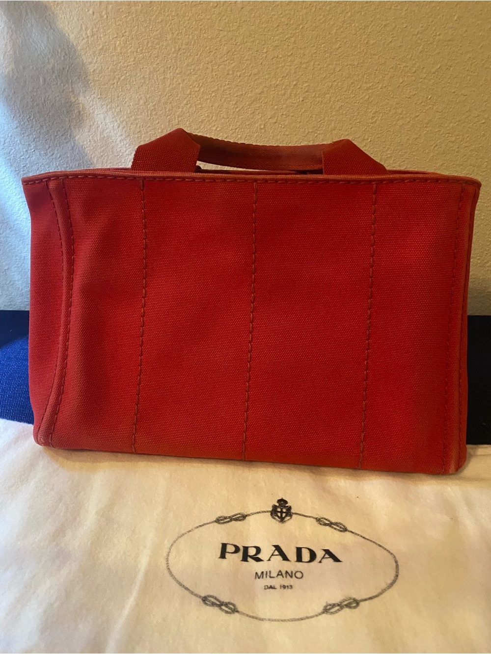 Prada Red Canapa Canvas Tote with Logo - w/Authentication Card - Picture 3 of 17
